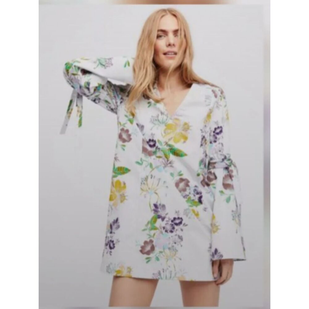 Free People Lover of Mine Floral Mini Dress Bell Sleeve V Neck Size Small